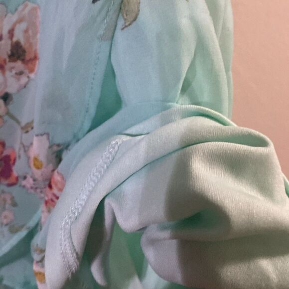 EUC Sandra Darren Pink Floral Print Ruffle High Low Mint Midi Dress - Picture 8 of 8